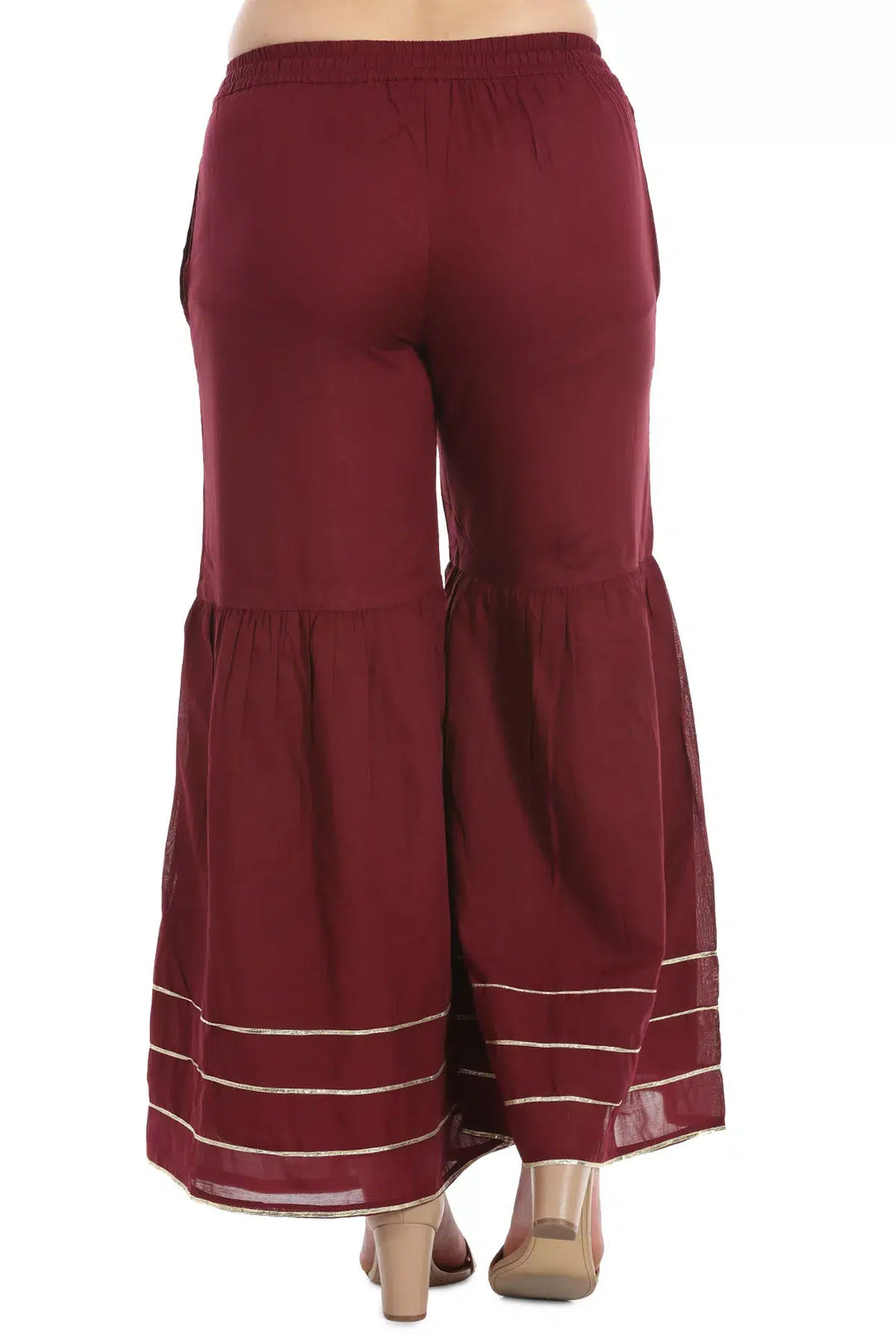 Wine Rayon &amp; Silk Sharara Pants