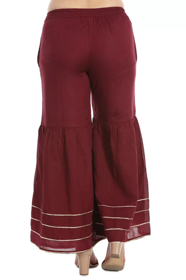 Wine Rayon &amp; Silk Sharara Pants