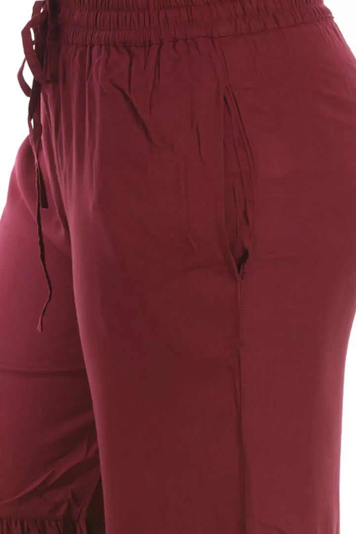 Wine Rayon &amp; Silk Sharara Pants
