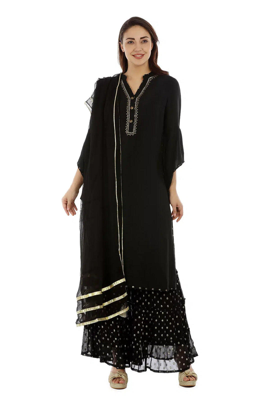 Black Georgette Buta Ensemble Sharara