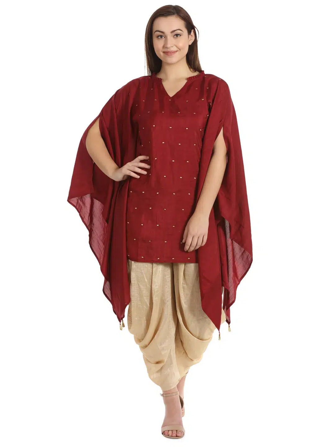 Silk Beige Dhoti Pants