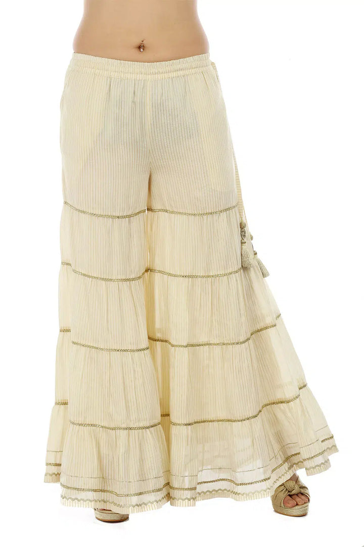 Cream Chanderi Silk Striped Ensemble GARARA