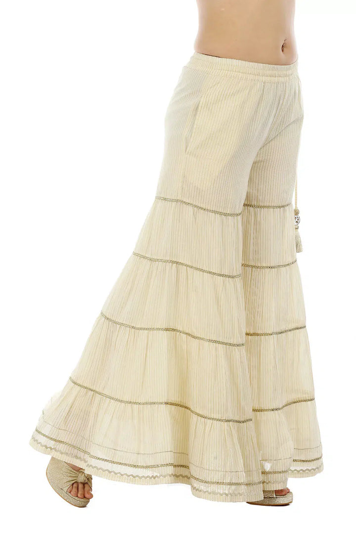Cream Chanderi Silk Striped Ensemble GARARA