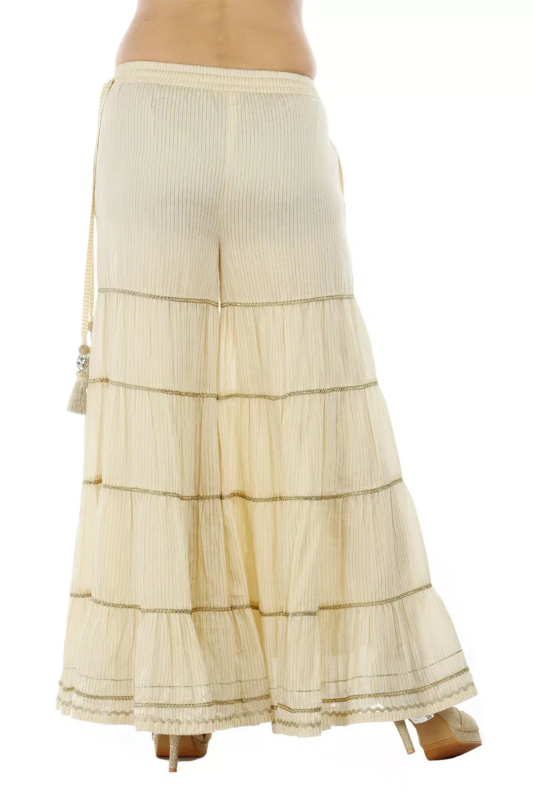 Cream Chanderi Silk Striped Ensemble GARARA