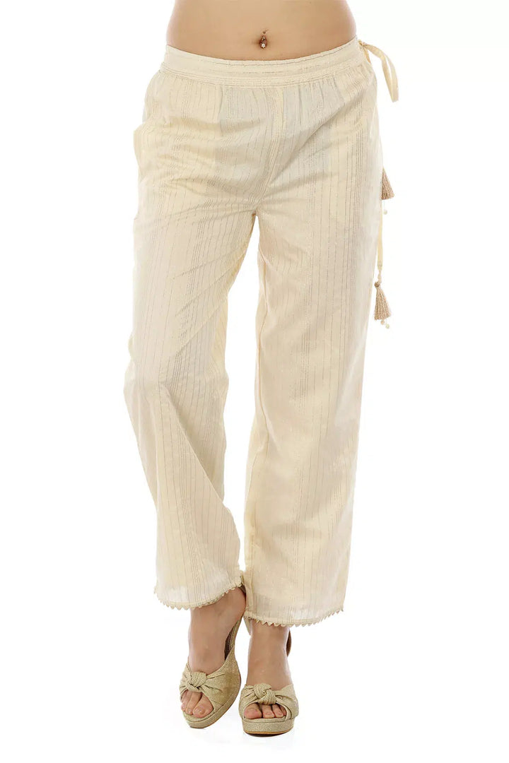 Beige Chanderi Silk Striped Ensemble Palazzo