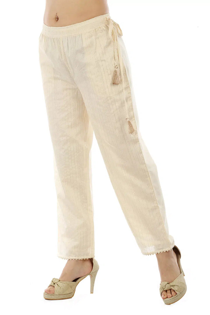 Beige Chanderi Silk Striped Ensemble Palazzo