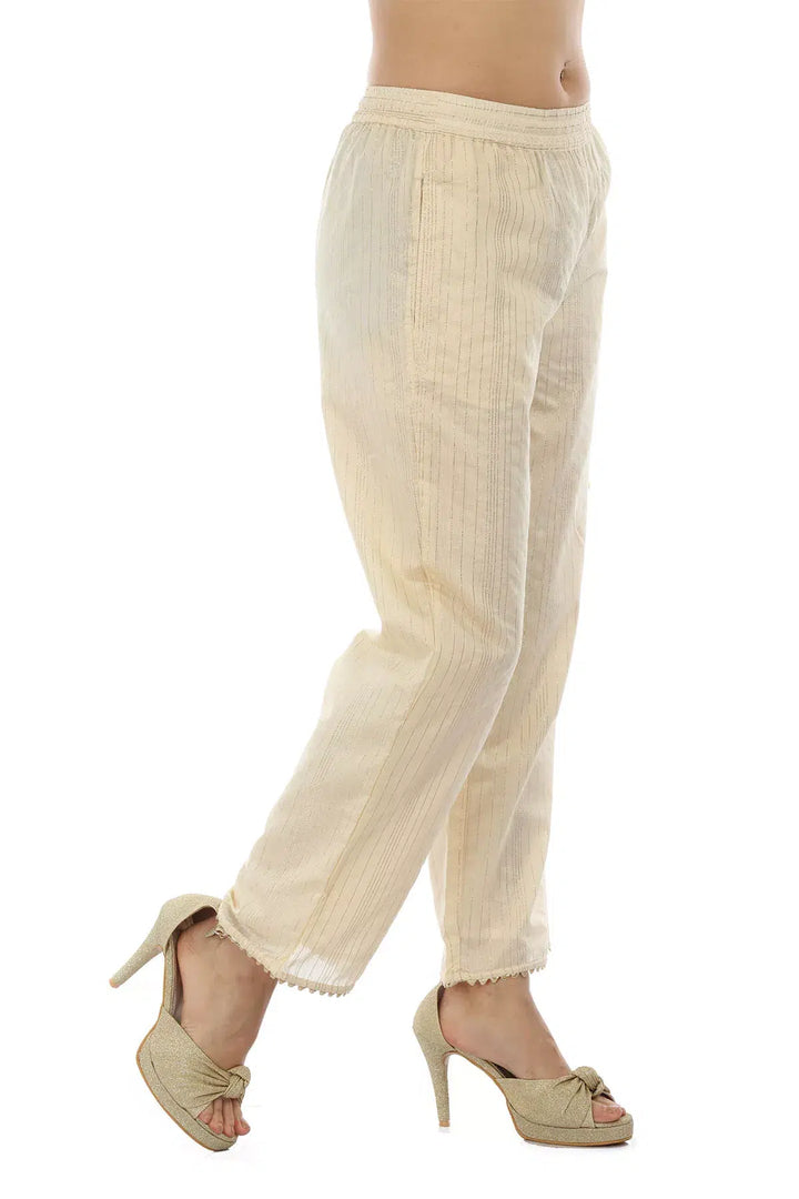 Beige Chanderi Silk Striped Ensemble Palazzo