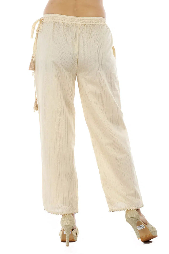 Beige Chanderi Silk Striped Ensemble Palazzo