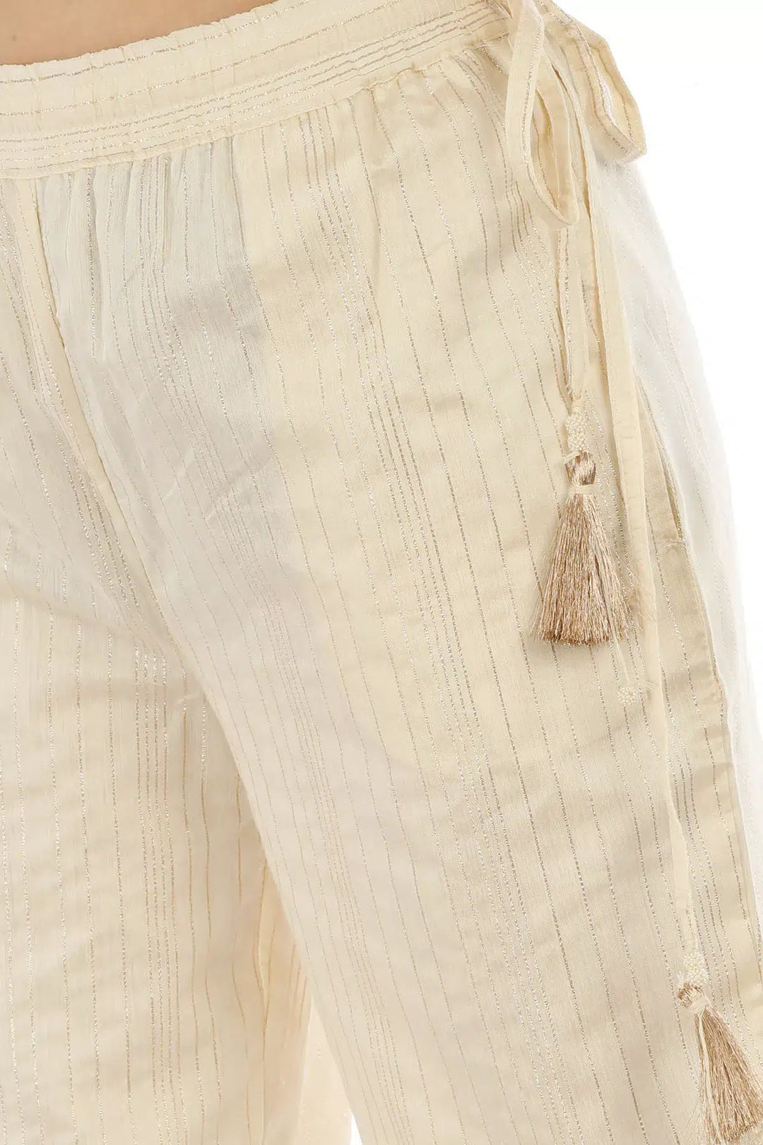 Beige Chanderi Silk Striped Ensemble Palazzo