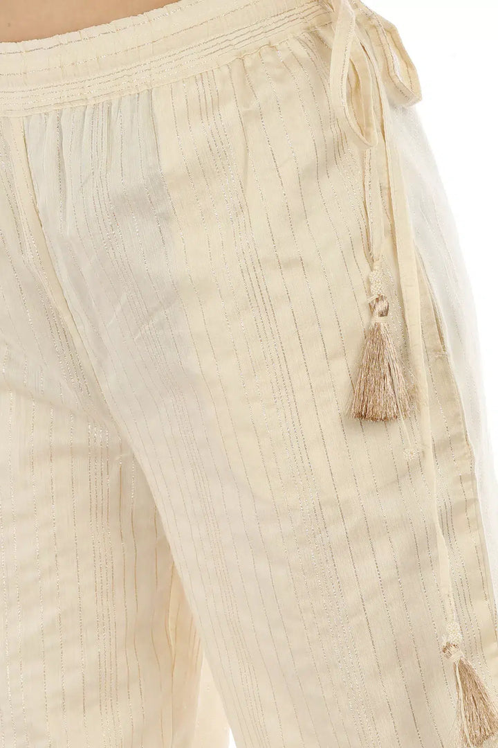 Beige Chanderi Silk Striped Ensemble Palazzo