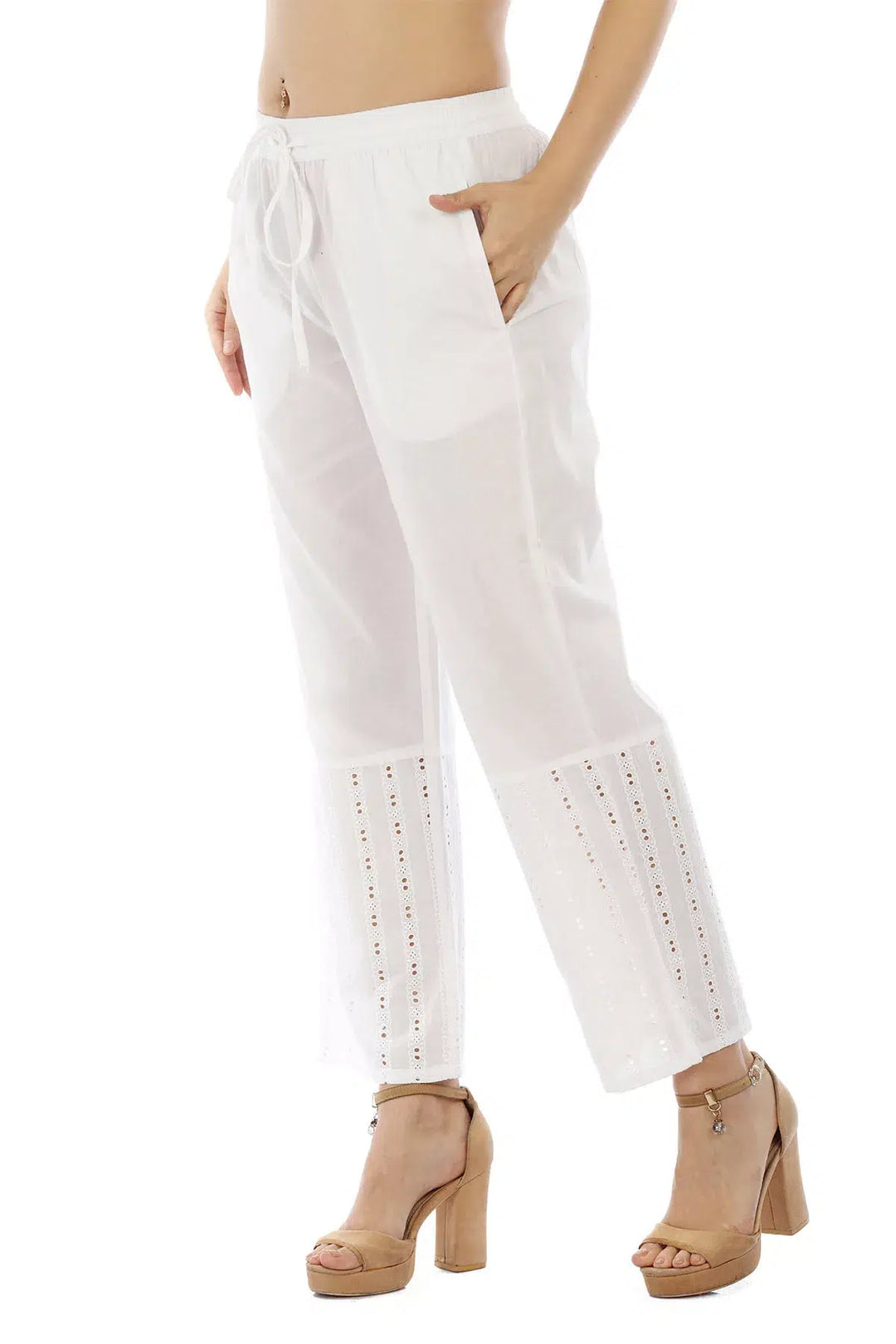 White Solid Cotton Palazzo
