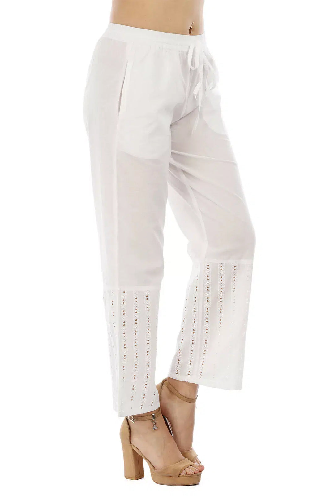 White Solid Cotton Palazzo
