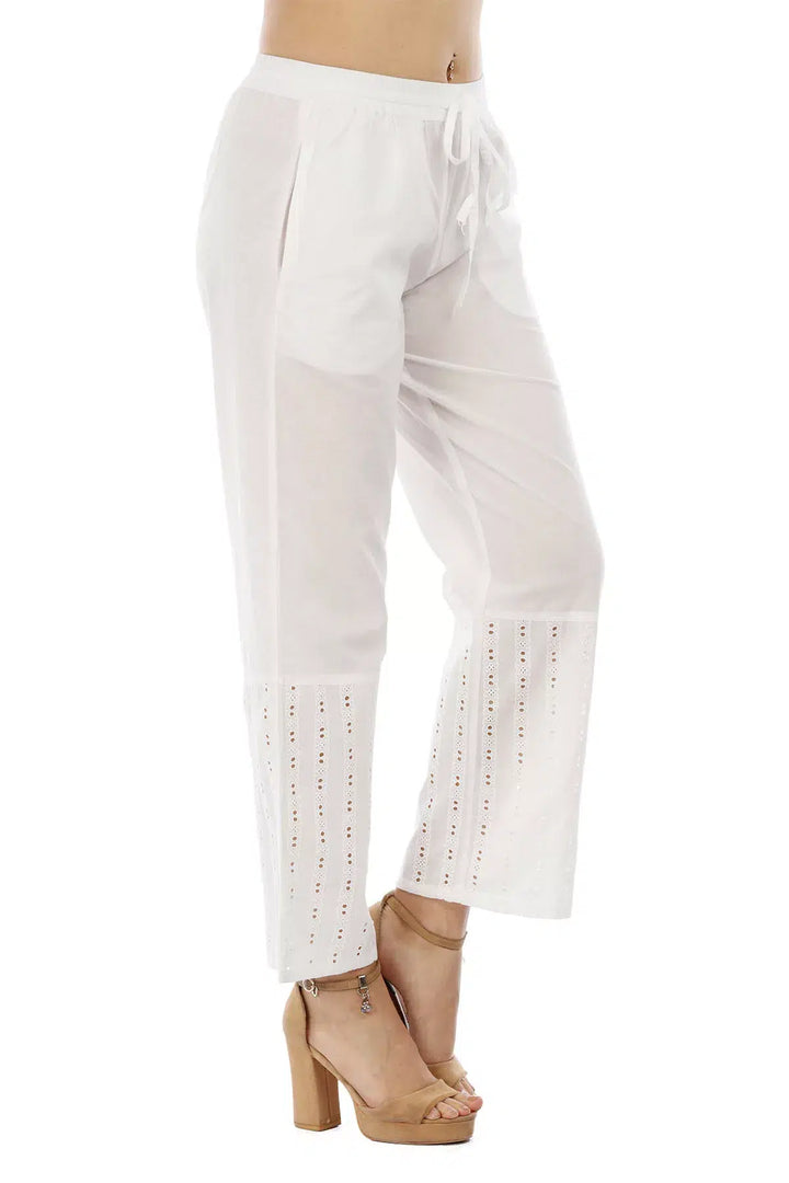 White Solid Cotton Palazzo