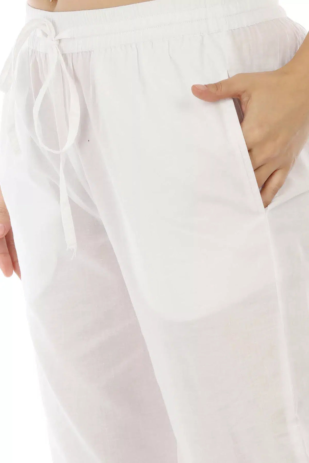 White Solid Cotton Palazzo