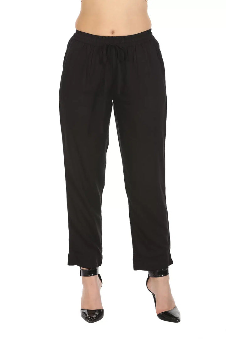 Black Solid Viscose Palazzo