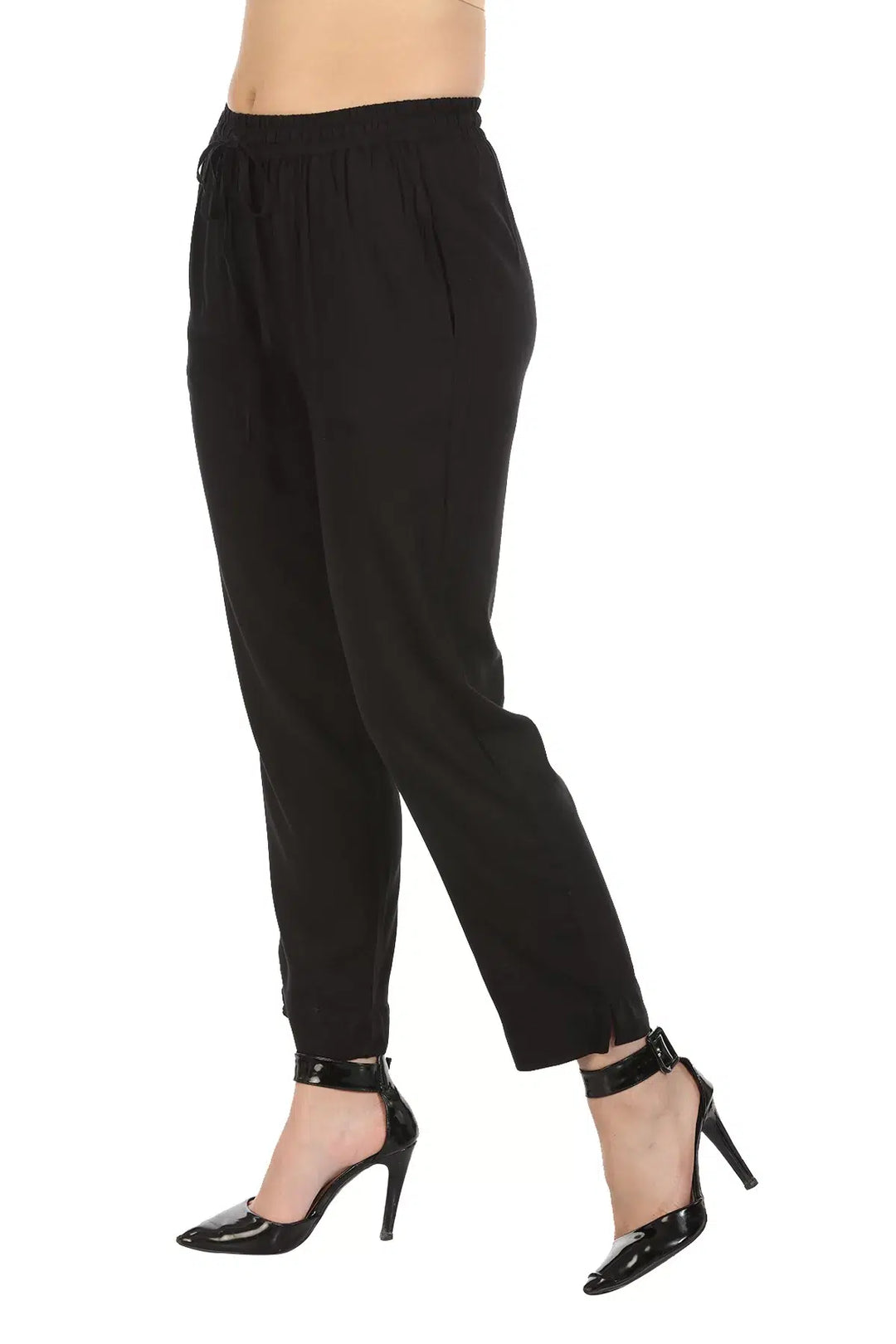 Black Solid Viscose Palazzo