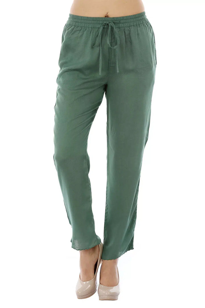Green Solid Viscose Palazzo