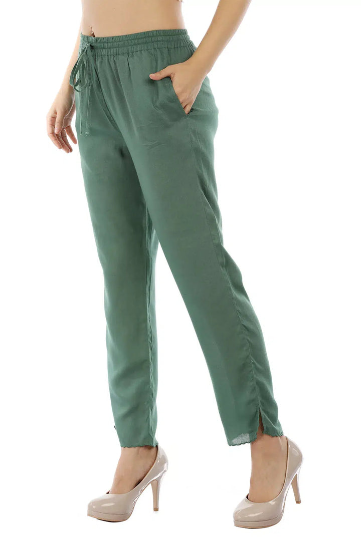 Green Solid Viscose Palazzo