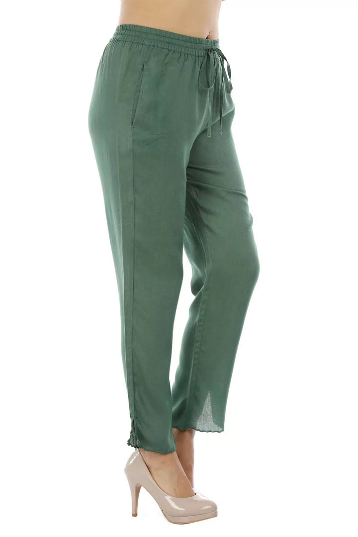 Green Solid Viscose Palazzo