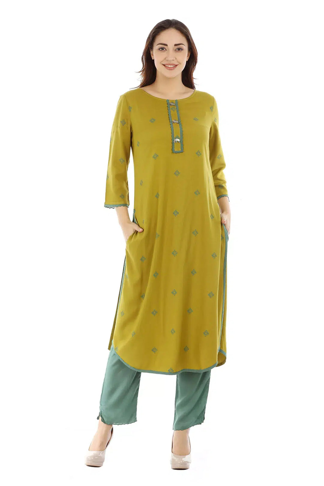 Green Solid Viscose Palazzo