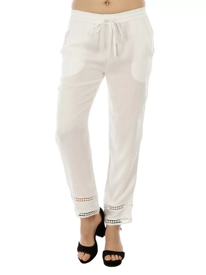 White Solid Viscose Palazzo