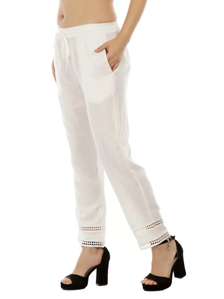 White Solid Viscose Palazzo