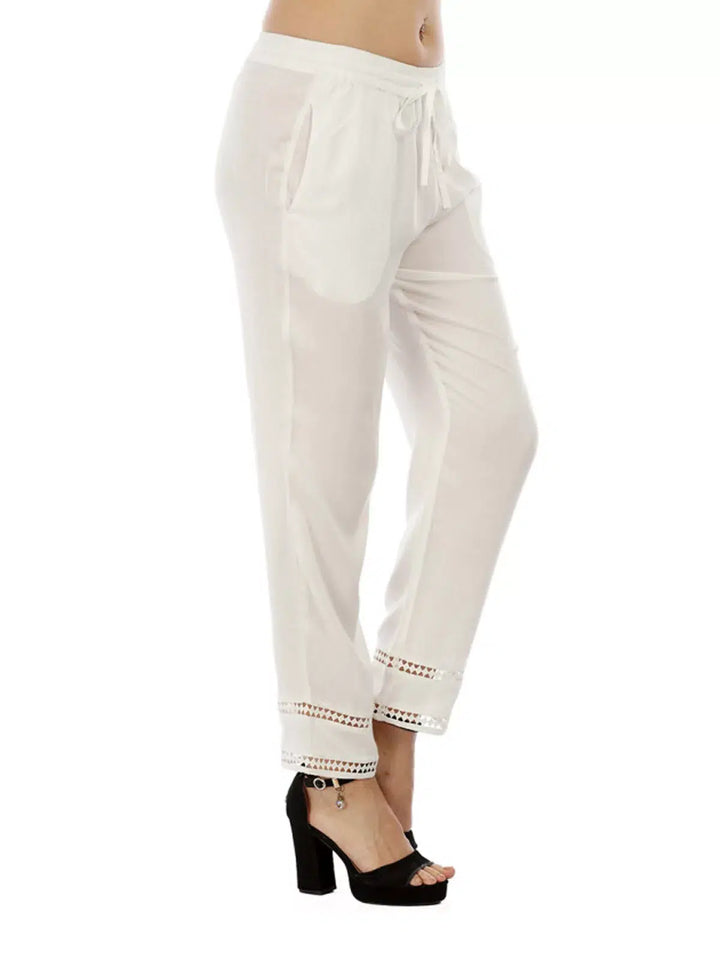 White Solid Viscose Palazzo