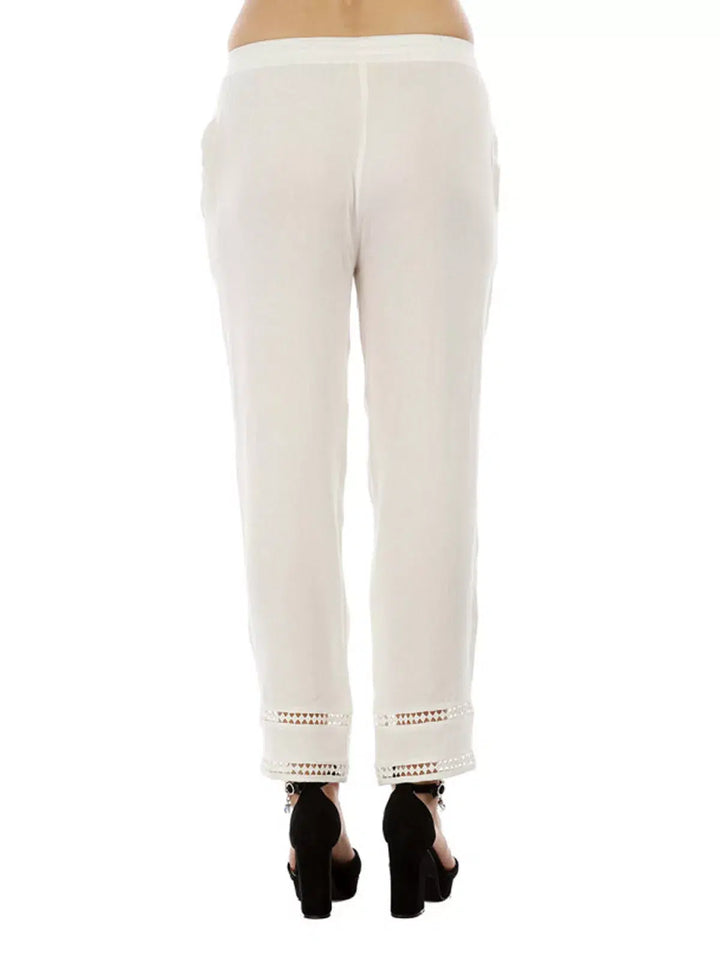 White Solid Viscose Palazzo