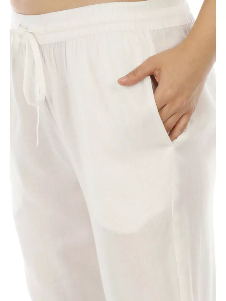 White Solid Viscose Palazzo