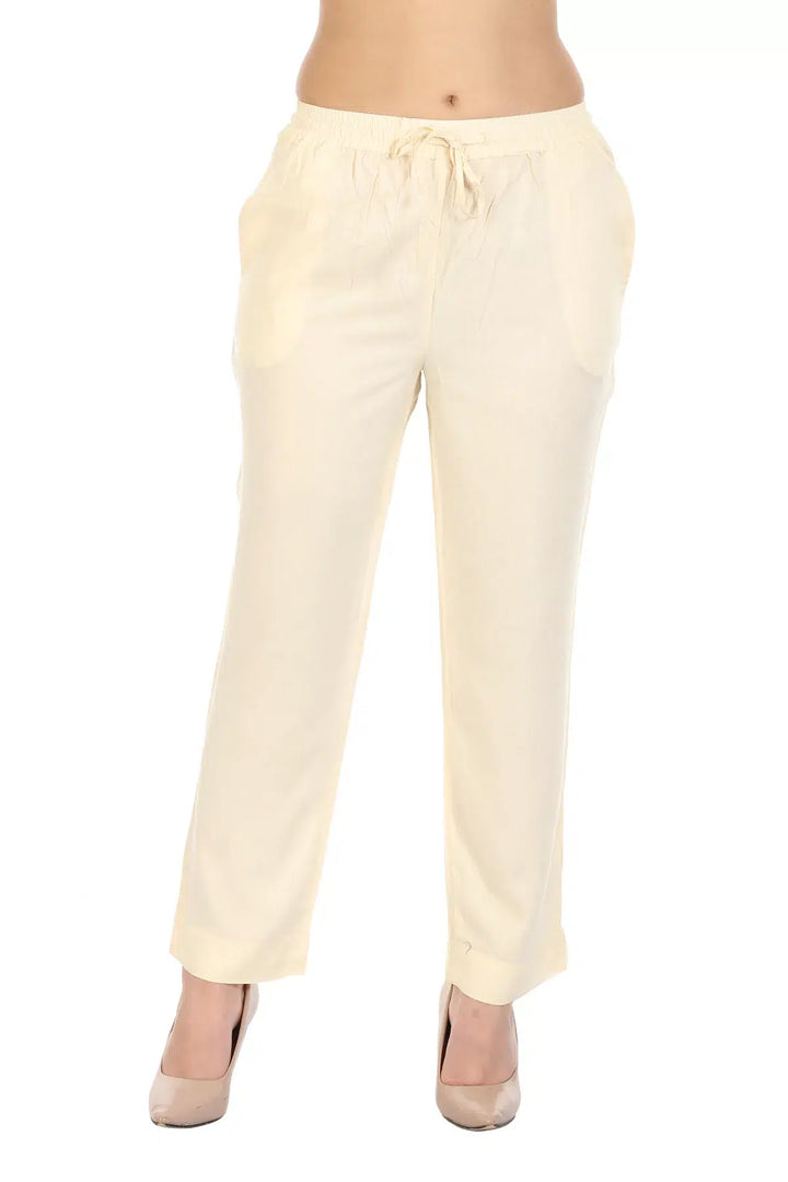 Light Cream Solid Viscose Palazzo