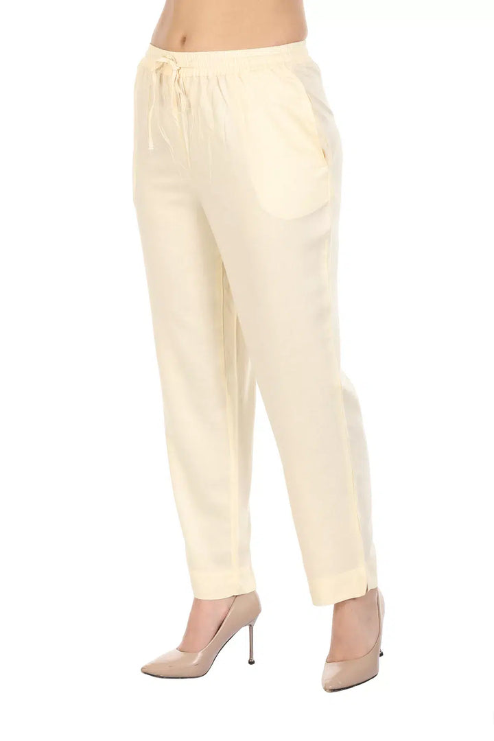 Light Cream Solid Viscose Palazzo