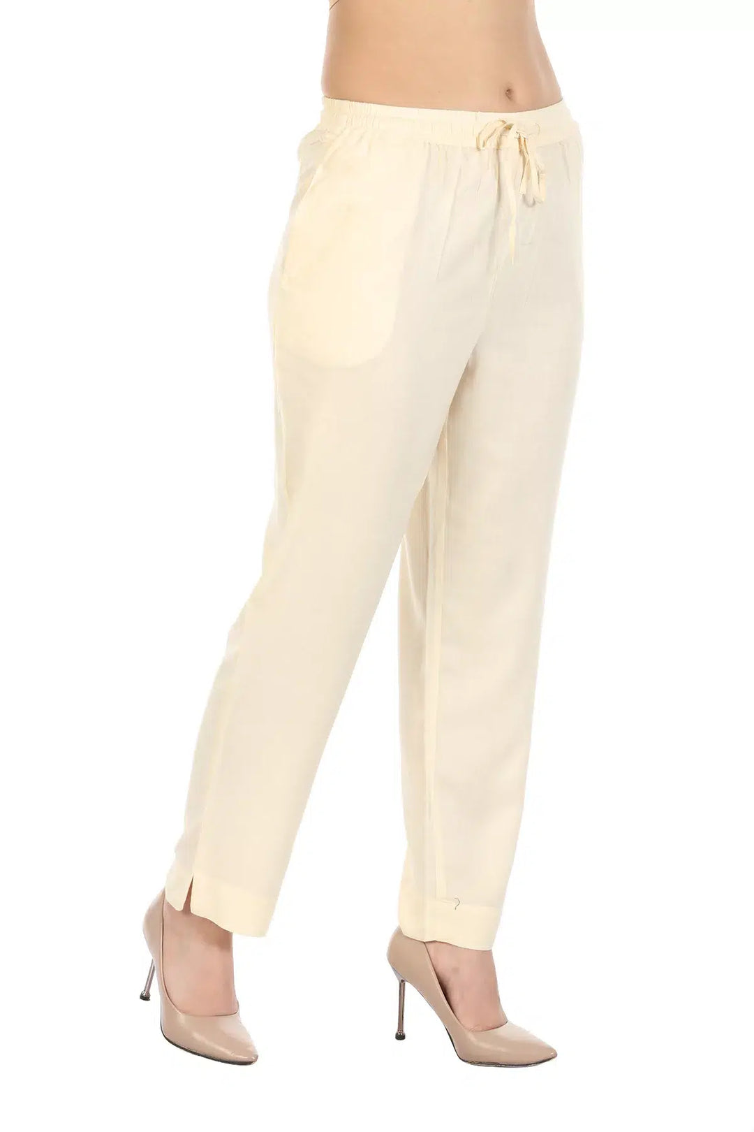 Light Cream Solid Viscose Palazzo