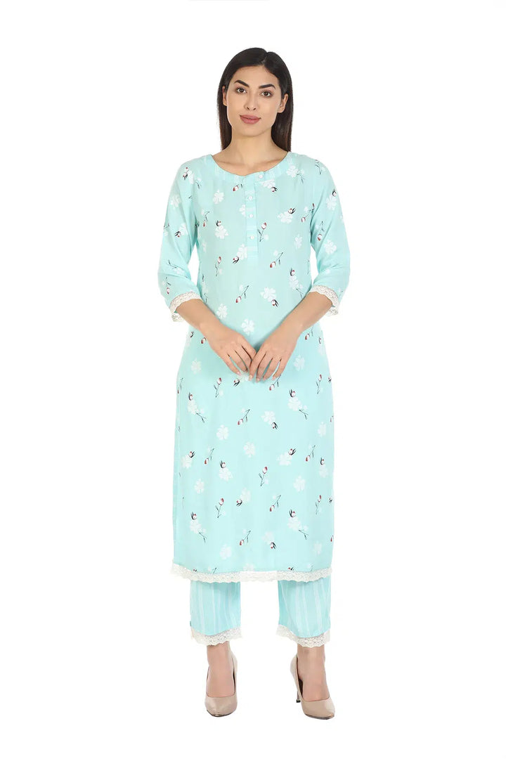 Light Blue Striped Viscose Palazzo