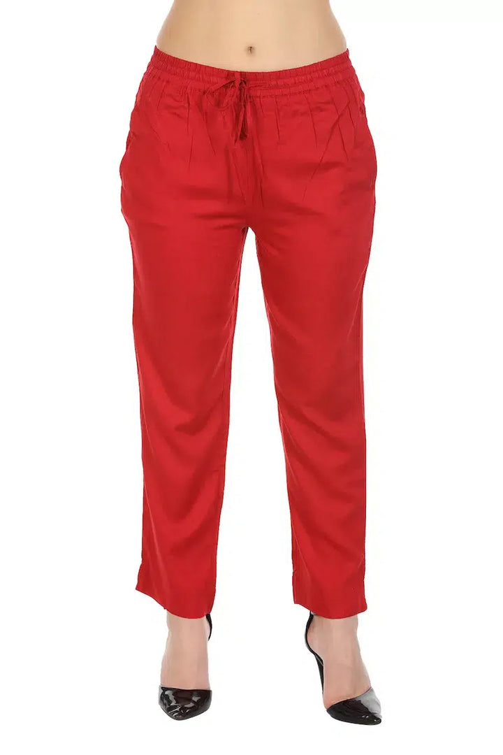 Red Solid Viscose Palazzo
