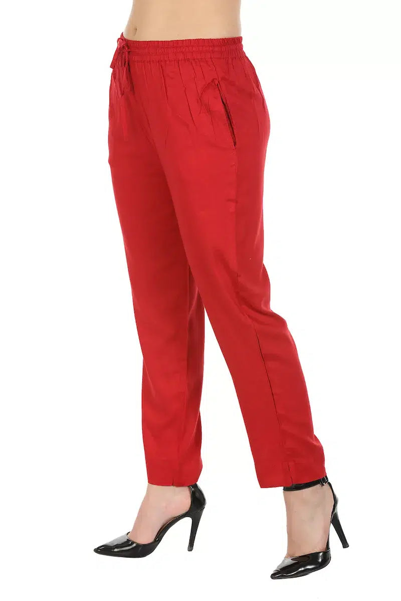 Red Solid Viscose Palazzo