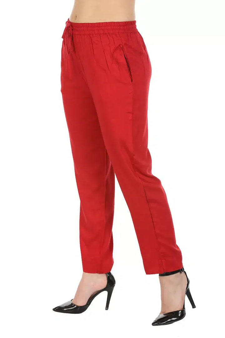 Red Solid Viscose Palazzo
