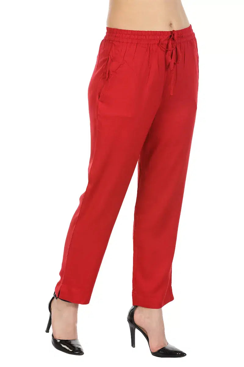 Red Solid Viscose Palazzo