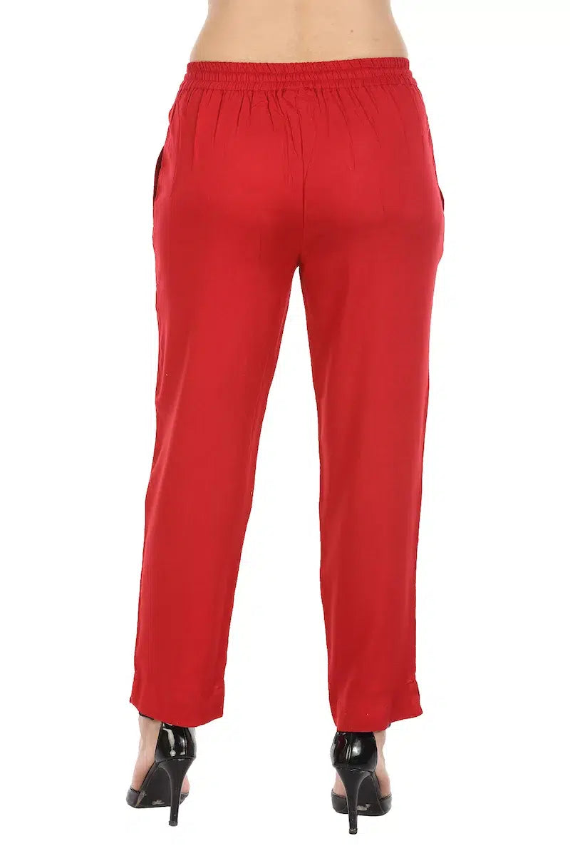 Red Solid Viscose Palazzo