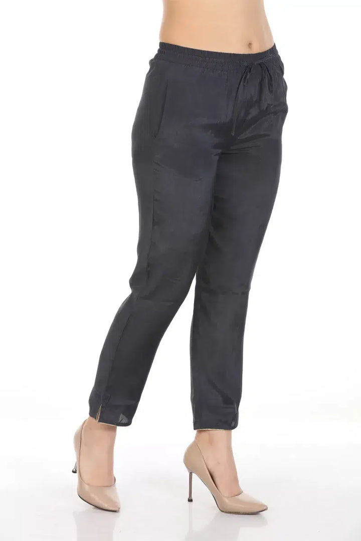 Grey Solid Ensemble Straight Pant