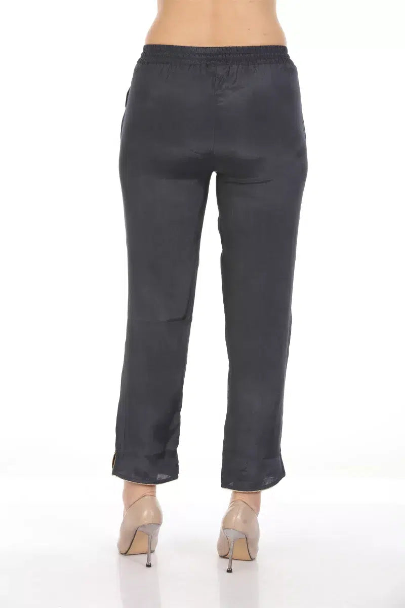 Grey Solid Ensemble Straight Pant