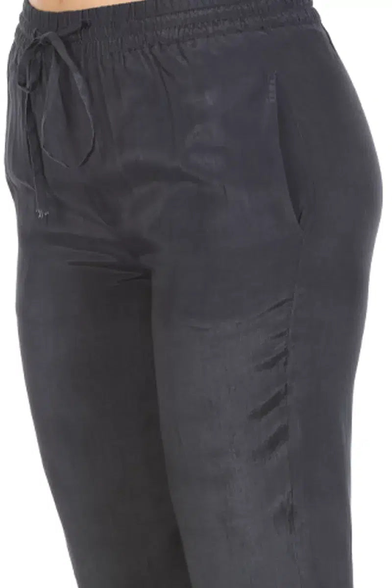 Grey Solid Ensemble Straight Pant