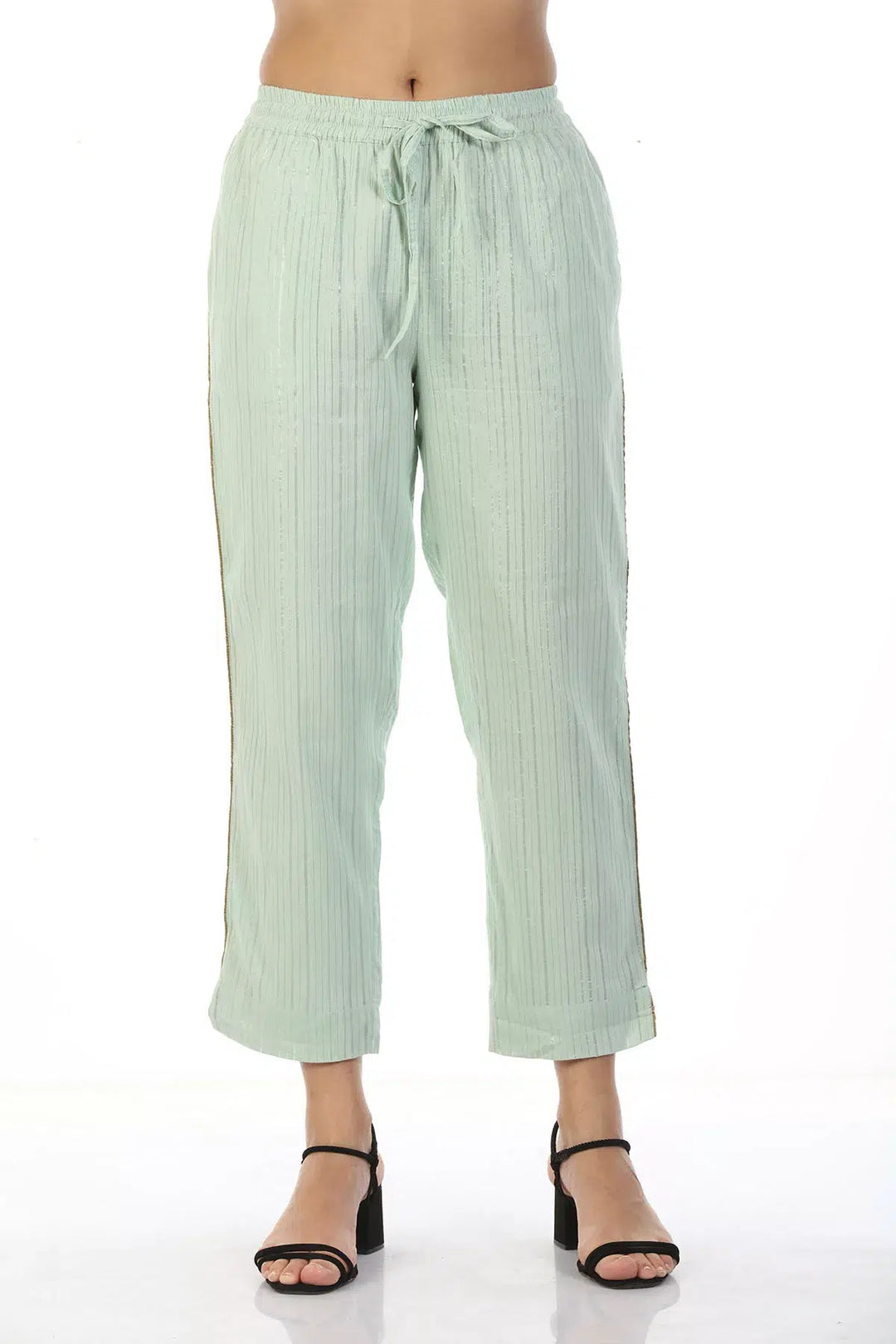 Pastel Green Cotton Lurex Palazzo