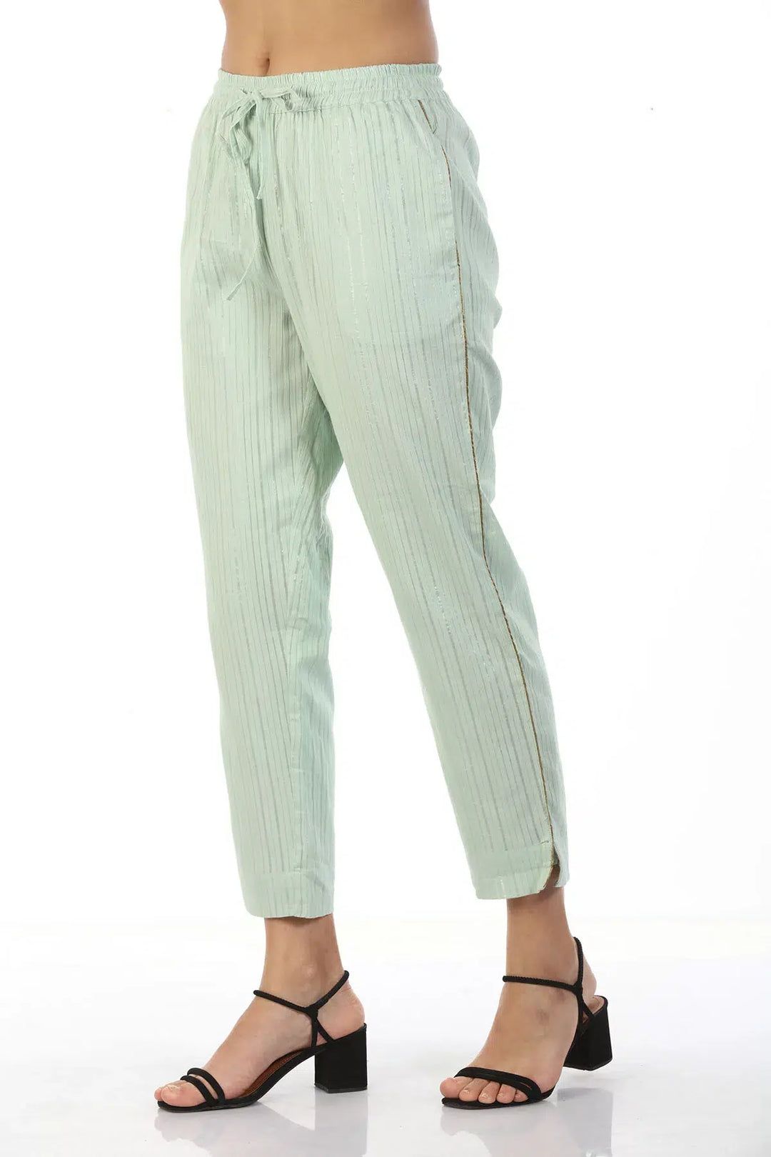 Pastel Green Cotton Lurex Palazzo