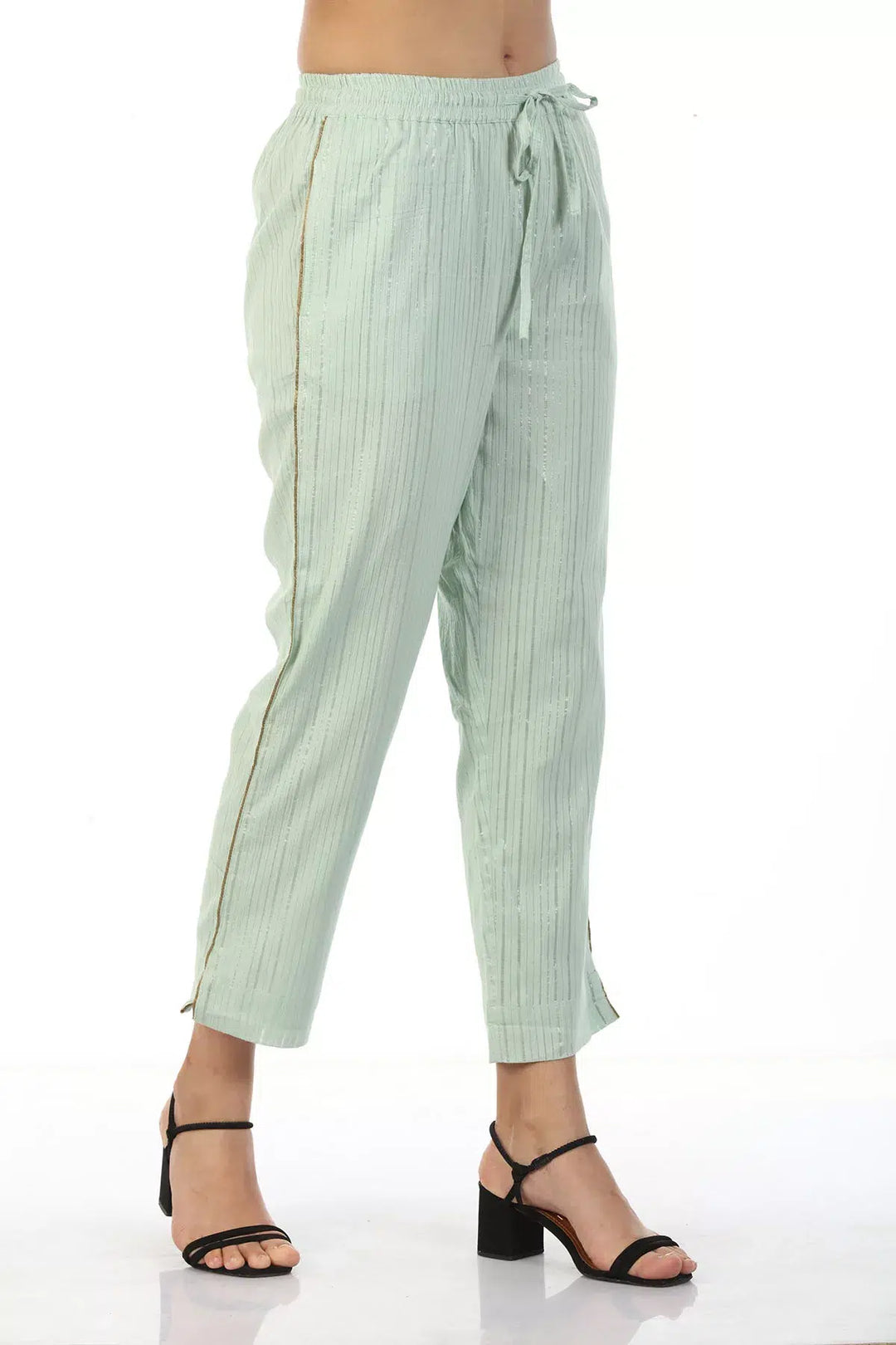 Pastel Green Cotton Lurex Palazzo