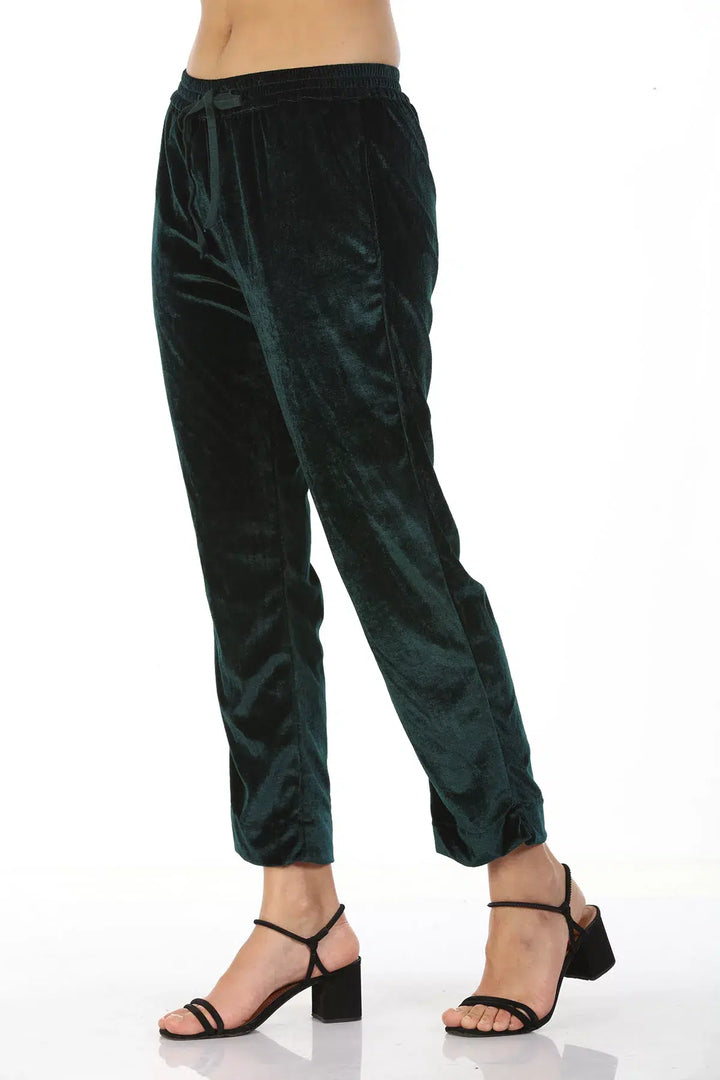 Velvet Lycra Ensemble Palazzos (Green)