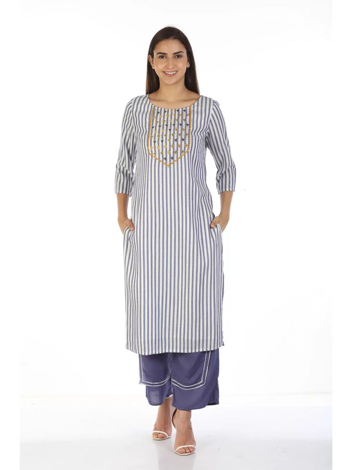 Viscose Laced Ensemble Palazzo (Blue)