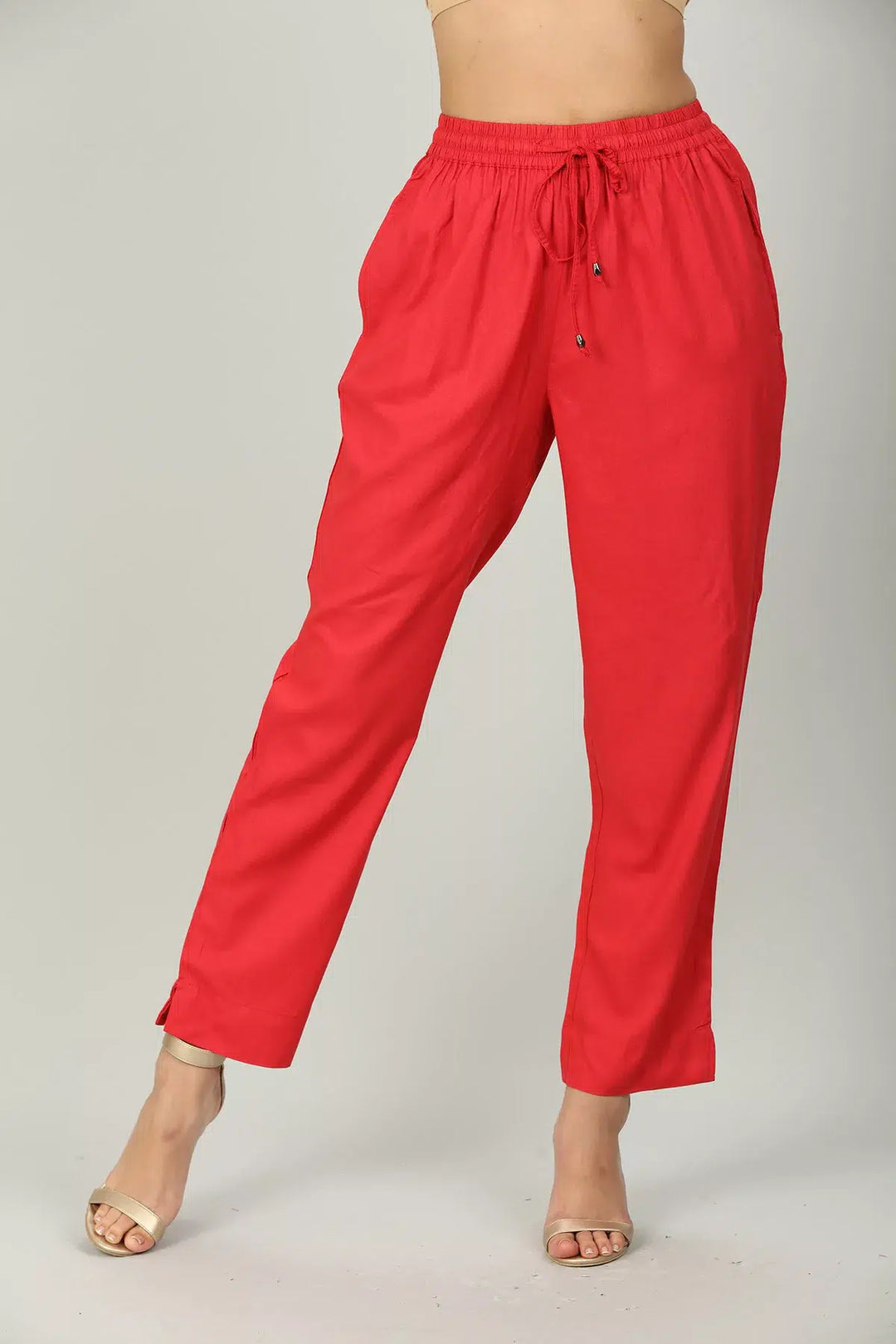 Red Rayon Solid Regular Palazzo