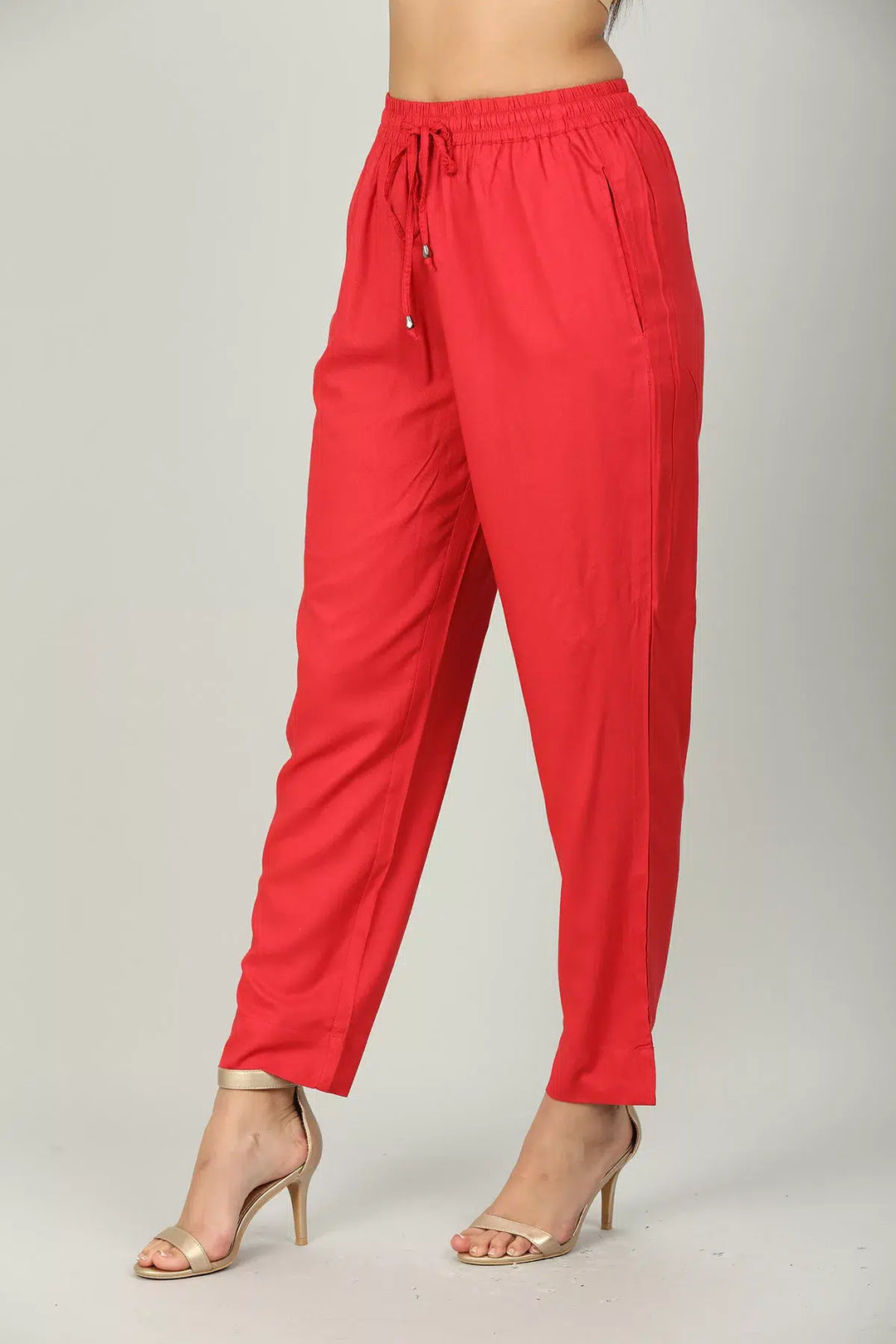 Red Rayon Solid Regular Palazzo