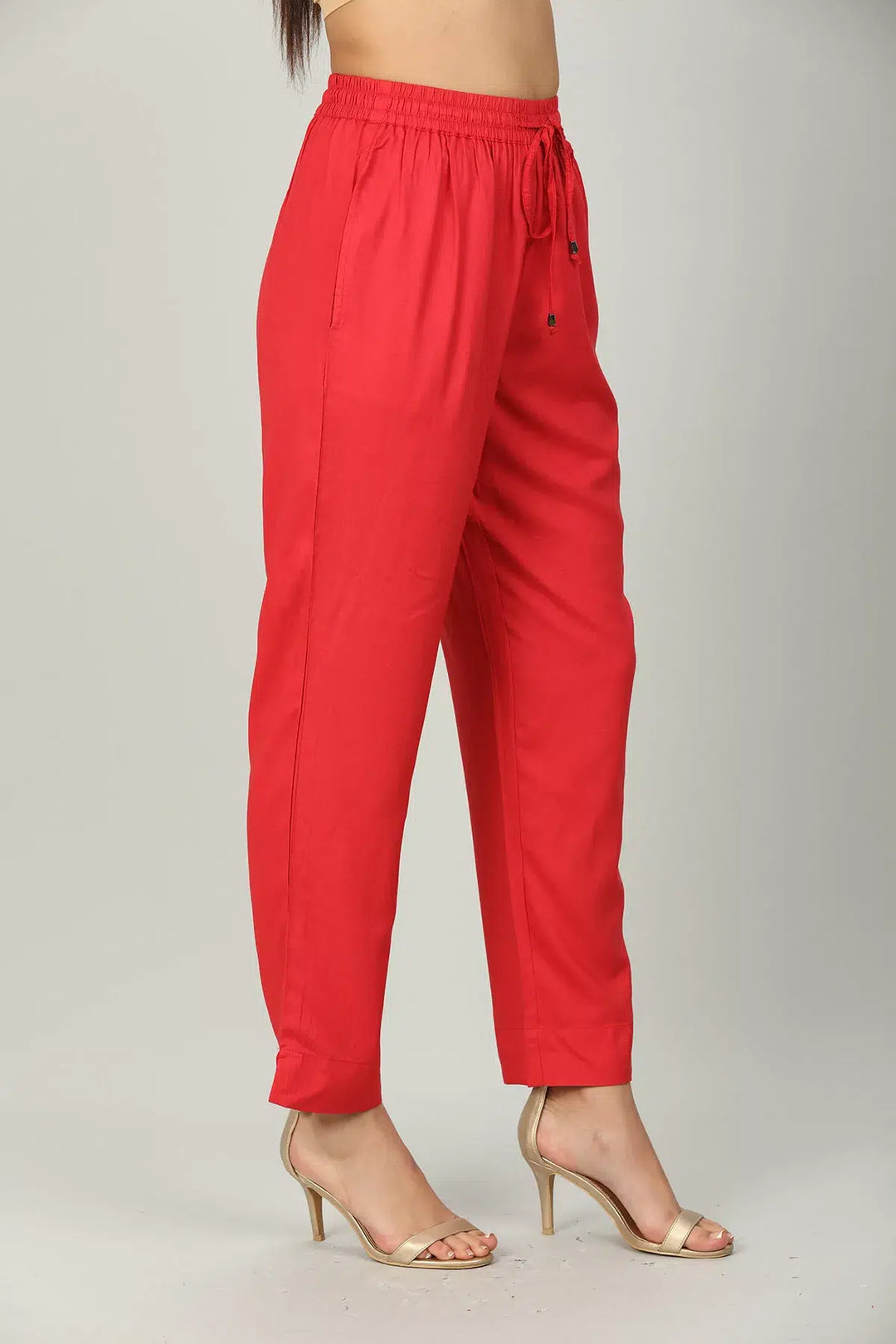 Red Rayon Solid Regular Palazzo