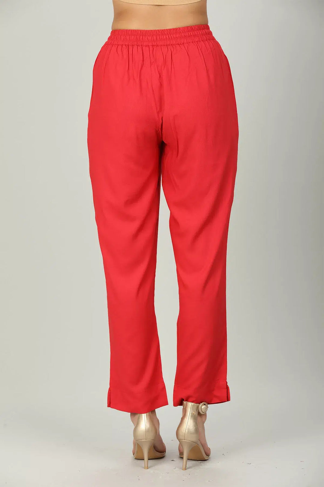 Red Rayon Solid Regular Palazzo